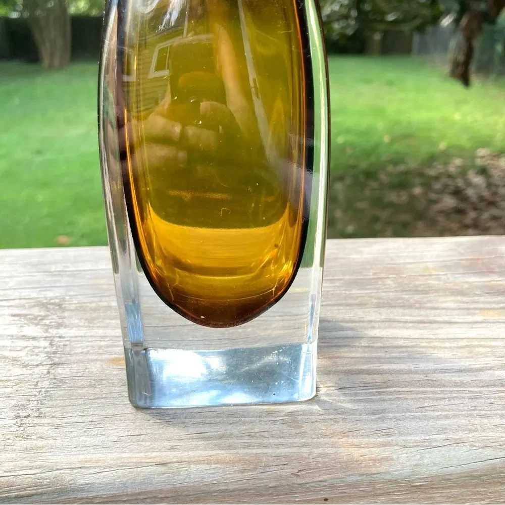 Bo Borgstrom Jack In The Pulpit Vintage 1960s Swedish Amber Glass Vase 12.5 in